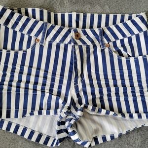 Blue & white striped Jean shorts. Cotton blend